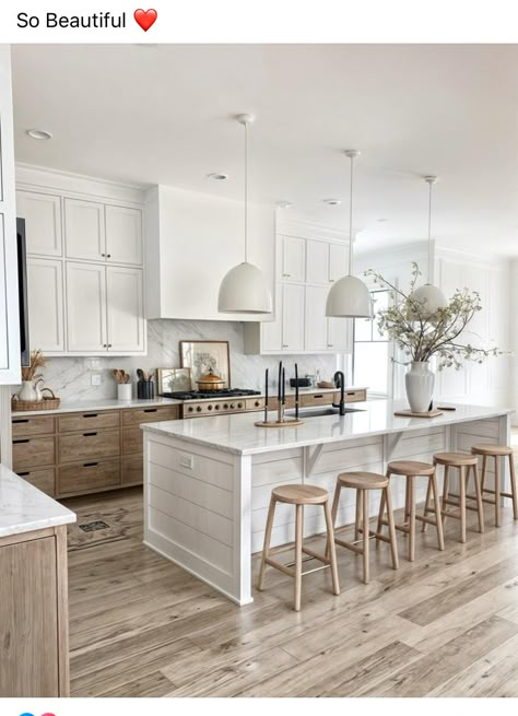 White And Natural Wood Kitchen, Kitchen Island White, House Apartment Ideas, House Must Haves, House Kitchen Design, Japandi Kitchen, Floor Inspiration, Natural Wood Kitchen, Pantry Decor