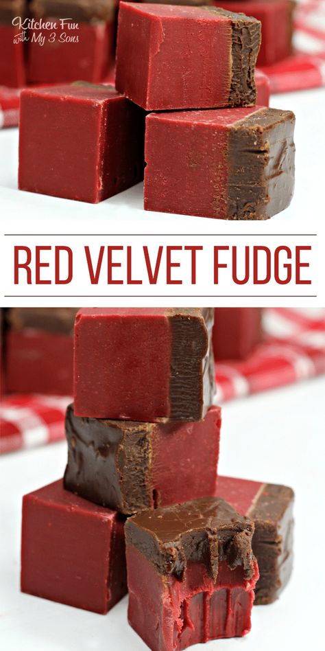 Velvet Fudge, Red Velvet Fudge, Valentines Desserts, Easy Red Velvet, Homemade Fudge Recipes, Romantic Desserts, Decadent Chocolate Desserts, Christmas Fudge, Fudge Recipes Chocolate