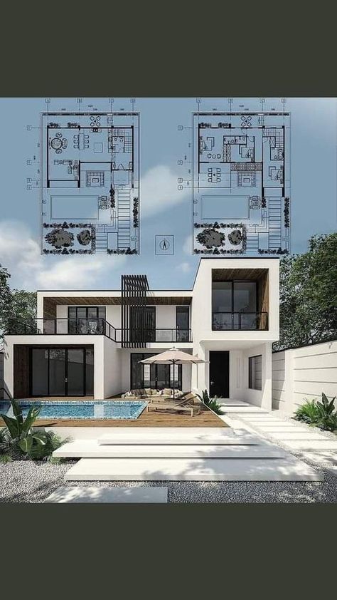 Duplex House Plans Modern, House Plans Modern, Building Design Plan, Modern Villa Design, Two Story House, Duplex House Plans, Building Plans House, Architectural Floor Plans, Casas The Sims 4