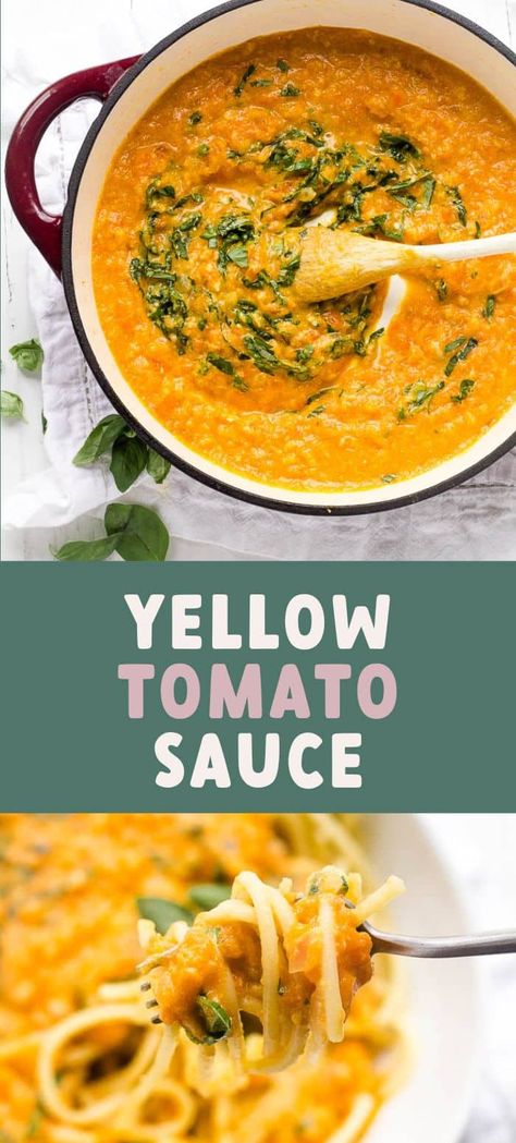 Tomato Sauce With Anchovies, Yellow Tomato Spaghetti Sauce, Fresh Yellow Tomato Recipes, Sun Gold Tomato Sauce, Orange Tomato Sauce, Yellow Tomatoes Sauce, Yellow Tomato Pasta, Sungold Tomato Pasta, Golden Tomato Pasta