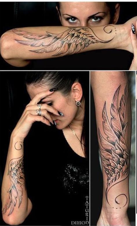 I’ve always wanted wings somewhere. I like this placement. Forearm Wing Tattoo, Many Tattoos, Meaning Tattoos, Polynesian Tattoos, Wing Tattoo Designs, Forearm Sleeve Tattoos, Angel Wings Tattoo, Geometric Tattoos, Wing Tattoo