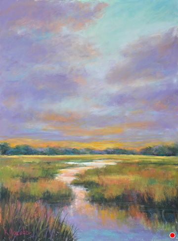 Marsh Landscape Paintings, Marsh Art, Marsh Painting, Large Landscape Painting, Colorful Landscape Paintings, Watercolor Sky, Oil Pastel Art, Landscape Art Painting, Water Art