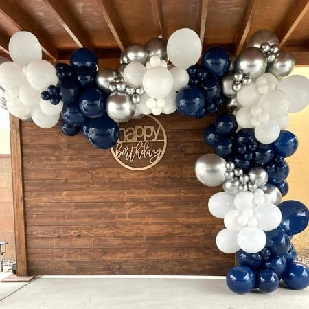 Navy Blue Silver Balloon Garland Arch Kit - Perfect Party Decorations for Graduation, Birthday, and More | 150pcs Navy Blue Silver White Balloons with Accessories Blue And Silver Balloons, White Party Decorations, Silver Balloons, Blue Party Decorations, Football Theme Party, Silver Balloon, Garland Arch, White Balloons, Arch Kit