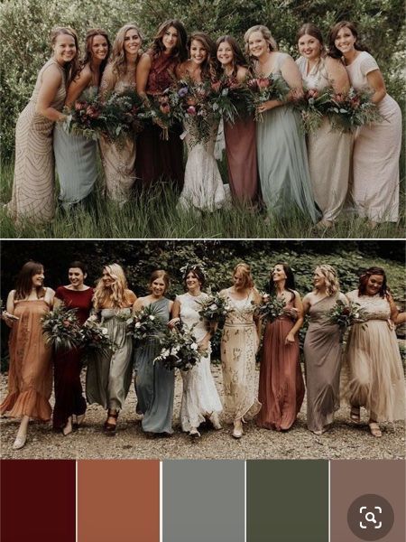 Ideas de vestimenta para boda con colores terracota Wedding Brides Maid, Wedding Theme Color Schemes, Color Terracota, Neutral Wedding Colors, Fall Bridesmaid Dresses, Wedding Palette, Neutral Wedding, Wedding Dress Accessories, Fall Wedding Colors