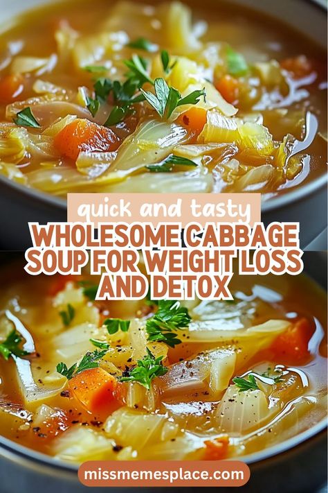 Discover the ultimate Cabbage Soup for Weight Loss and Detox that combines taste and nutrition! This hearty soup features a delightful blend of cabbage, carrots, bell peppers, and aromatic herbs, making it not only a feast for your taste buds but also a powerful ally in your health journey. Its low-calorie content and high fiber make it an ideal choice for those looking to shed pounds while detoxifying their bodies. Enjoy a bowl of this comforting soup and feel revitalized with every spoonful! Cabbage Fat Burning Soup, Low Calorie Soup Recipe, Healthy Cabbage, Cabbage Stew, Sauerkraut Soup, Fat Burning Soup, Low Calorie Soup, Comforting Soup, Cabbage Soup Recipes