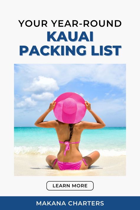 Don't struggle with what to pack for Kauai Hawaii with this easy to follow Kauai packing list created by the locals. We have Kauai travel essentials, what you want to leave at home, and specifics for what to pack during the seasons so you're ready for an unforgettable Kauai vacation. Read now and bookmark the page so you have your Kauai packing list at your fingertips when it's time to go. | Makana Charters Napali Coast Boat Tours | kauai travel Pack For Kauai, Kauai Hawaii Honeymoon, Kauai Activities, Hawaii Trip Planning, Hawaii Packing List, Kauai Travel, Kauai Vacation, Hawaii Adventures, Hawaii Resorts