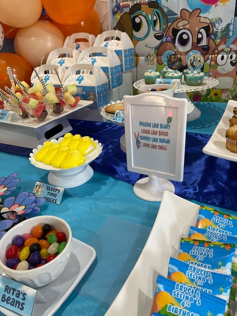 Bluey Theme Candy Table, Bluey Party Desserts, Bluey Birthday Dessert Table, Bluey Dessert Table Setup, Bluey Birthday Party Table, Bluey Birthday Party Table Decor, Bluey Candy Table, Bluey Dessert Table, Bluey Dessert Table Ideas