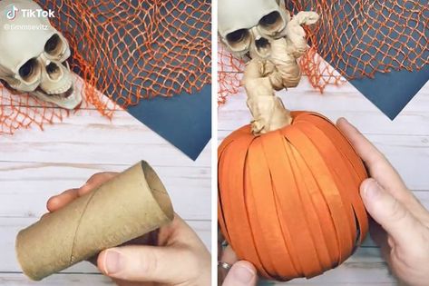 Kids Crafts Toilet Paper Rolls, Pumpkin Toilet Paper Roll, Pumpkin Toilet Paper, Pumpkin Pinata, Halloween Toilet Paper Roll Crafts, Craft For Beginners, Paper Pumpkin Craft, Diy Pumpkins Crafts, Fun Fall Decor