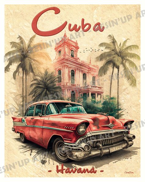 Cuba Travel Poster Havana Nights Party Theme, Cuba Art, Havana Nights Party, Vintage Cuba, Train Posters, Beer Logo, Pottery Painting Designs, Old Advertisements, Cuba Travel