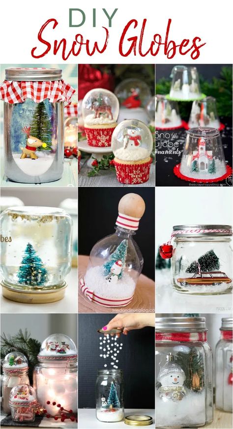 Make a fun wintry scene in a jar or bottle with one of these snowglobe tutorials. Snowman In A Jar Diy, Christmas Snowglobe Diy, Diy Snowglobe Ornament, Snow In A Jar, Snowglobe Ideas, Snowglobes Diy, Snowglobe Diy, Diy Snowglobes, Diy Snow Globes