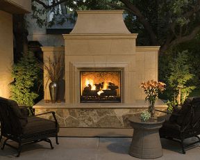 Custom Made Grand Madrid Ventless Outdoor Fireplace SE-9886 (RHP) Horizon Stone, Vented Gas Fireplace, Fireplace Vent, Vent Free Gas Fireplace, Fireplace Designs, Fireplace Cover, Outdoor Gas Fireplace, Outdoor Patio Space, Glass Fireplace