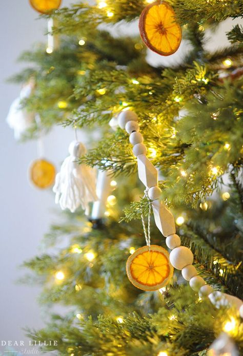 Seasons of Home - Our Christmas Tree - Dear Lillie Studio Orange Slice Garland, Diy Dried Orange Slices, Tree Collar Christmas, Round Gift Boxes, Dear Lillie, Diy Christmas Garland, Simple Tree, Tree Collar, Minimal Christmas