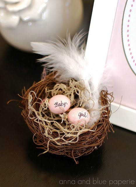 Nest, eggs, feather - metaphor of leaving the comfort of our nest and the eggs we may keep and care for there. Fiesta Shower, Bird Baby Shower, Owl Baby Shower, Baby Shower Inspiration, Bird Theme, Girl Themes, Baby Bird, Project Nursery, Karas Party Ideas