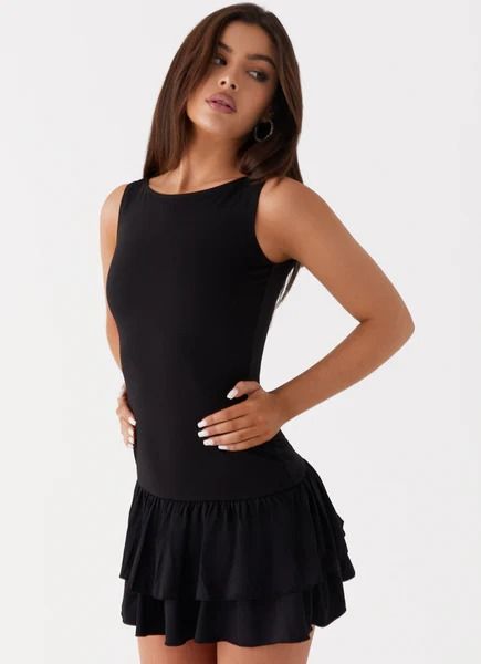 Rhiannon Frill Mini Dress - Black Feminine Era, Frill Mini Dress, Frill Skirt, Elegant Mini Dress, Black Ruffle Dress, Long Sleeve Knit Dress, Strapless Tops, Mini Dresses For Women, Black Ruffle