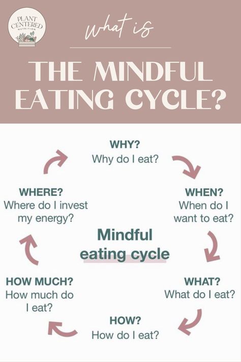 What is the mindful eating cycle and how does it work? Here at Plant Centered Nutrition, we believe it intuitive eating. Learn how mindful eating can help you in many ways. Sustainable Eating, Ways To Eat Healthy, Anti Dieting, Work Meals, Plant Based Lifestyle, Diet Culture, Plant Based Nutrition, Healthy Work Snacks, Plant Based Eating