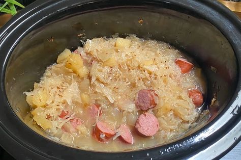 Crockpot Kielbasa and Sauerkraut - Crockpots and Flip Flops Kielbasa Crockpot Recipes, Kielbasa And Sauerkraut Crockpot, Kielbasa Crockpot, Crockpot Kielbasa, Kielbasa And Sauerkraut, Grilled Kielbasa, Turkey Kielbasa, Balsamic Pork Tenderloins, Slow Cooker Kielbasa