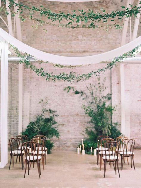 Wedding Ceremony Backdrop Indoor, Ceremony Backdrop Indoor, Botanical Wedding Inspiration, Wedding Venues Indoor, Wedding Ceremony Ideas, Indoor Wedding Ceremonies, Warehouse Wedding, Wedding Ceremony Backdrop, Indoor Ceremony