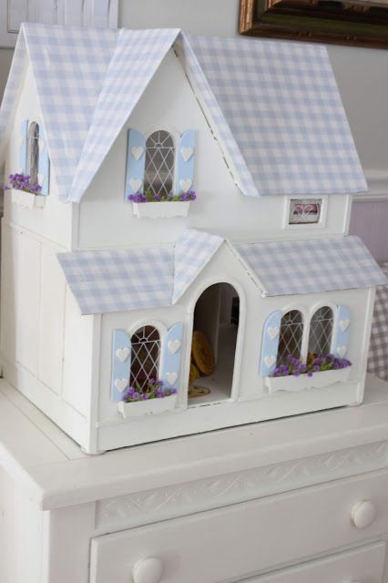 Maison Decor: Antique Wall Cabinets and Gingham Dollhouse Roof Dollhouse Roof, Antique Wall Cabinet, Where We Left Off, Gingerbread Trim, Old Benches, Cedar Shingles, Wall Cabinets, Toile Fabric, Little Cottage