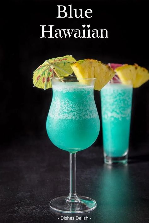 Blue Coconut Cocktail, Blue Hawaiian Mocktail Recipe, Virgin Blue Hawaiian Drink, Blue Hawaii Cocktail, Blue Hawaii Drink, Hawaiian Cocktails, Frozen Cocktail Recipes, Blue Drinks, Hawaiian Dishes