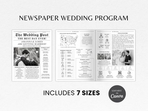 Newspaper Wedding Program Template Editable Wedding Newspaper Program Folded Wedding Newspaper Canva Wedding Newspaper Template - Etsy Sweden Wedding Newspaper Program, Wedding Newspaper Template, Newspaper Wedding, Newspaper Wedding Programs, Newspaper Program, Story Wedding, Wedding Newspaper, Canva Wedding, Love Story Wedding