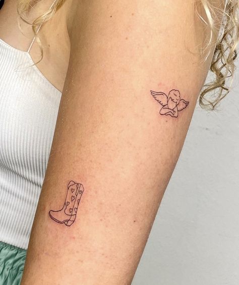 Dainty Cowgirl Boot Tattoo, Heart Cowboy Boots Tattoo, Cute Boot Tattoo, Fine Line Cowgirl Boot Tattoo, Mini Cowboy Tattoo, Tiny Cowgirl Boot Tattoo, Girly Cowboy Boot Tattoo, Cowboy Boot Flash Tattoo, Cowboy Boot Tattoos For Women