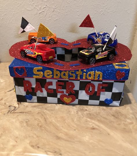 Racecar Valentines Boxes, Cars Valentine Box Ideas, Race Car Valentine Box Ideas, Race Car Valentines Boxes, Hot Wheels Valentine Box Ideas, Hot Wheel Valentine Box Ideas, Car Valentine Box Ideas, Ninjago Valentines, Hot Wheels Valentine