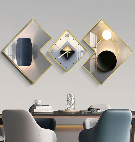 This set of wall clocks not only indicates the time but also is a good choice for decorating a home. Practicality and beauty coexist. It is the perfect design embodiment of contemporary art, suitable for the living room, bedroom, and dining room.Features:【Contemporary Design】Its striking design effortlessly blends vibrant colors, exuding a c...#Fusion #A #InteriorDesign #and #Home #Decor #Exploring #Modern #Style #HomeDecorating #HomeStyle #Functionality #HouseGoals #of #Trends #InteriorInspo Home Decoration Design, Show Piece Ideas For Home, Wall Dining Room Decor, Wall Clock Decor, Bathroom Vanity Remodel, Wall Clock Light, Living Room Pouf, Console Table Hallway, Modern Clock