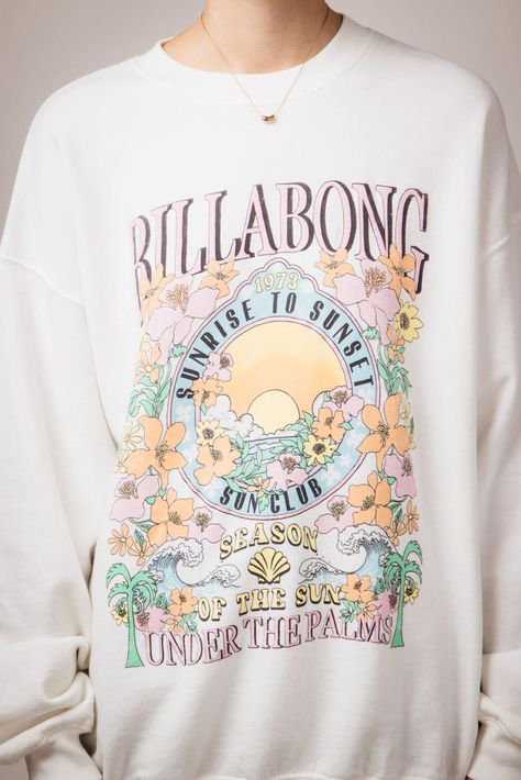 Billabong Ride in Oversized Sweatshirt for Women in White | ABJFT00281 – Glik's Surf Tee, Long Sleeve Rashguard, Salt Crystal, Oversized Crewneck, Billabong Women, Cut Sweatshirts, Oversized Sweatshirt, White Sweatshirt, Oversized Tshirt