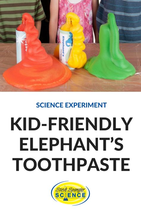 This is a kid-safe version of the   popular Exploding Toothpaste demonstration using materials that are   easier to find. A child with a great adult helper can perform this   activity safely, and the results are wonderful. Elephant Toothpaste Experiment, Elephant Toothpaste, Toothpaste Recipe, Steve Spangler Science, Science For Toddlers, Baking Soda And Vinegar, Summer Science, Science Experiments For Preschoolers, Science Birthday