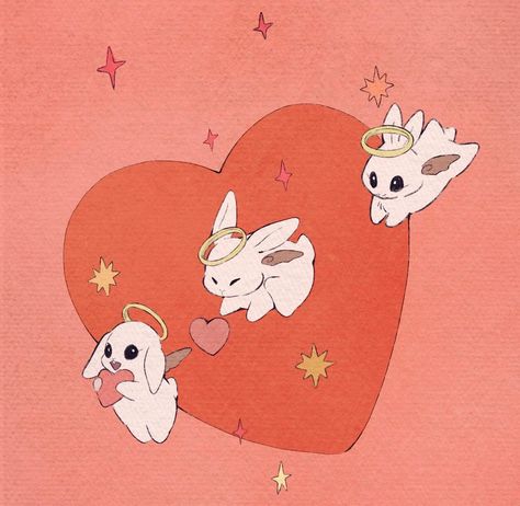 Happy lovely valentine’s day | Instagram Valentine's Day Illustration, Bunny Tattoos, Pop Illustration, Studio Ghibli Art, Ghibli Art, Art Archive, Cute Little Things, Cute Little Drawings, Kawaii Art