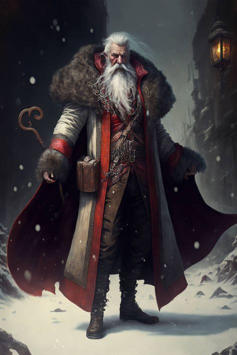 Winter Wizard, Viking Santa, Christmas Dnd Character, Dnd Christmas Monsters, Christmas Dnd, Dnd Santa Claus, Santa Fantasy Art, Santa Warrior, Warrior Santa