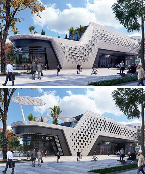 Mixed Use Architecture Concept, Facade Architecture Design Buildings, Office Exterior Design Architecture, Commercial Design Exterior Architecture, Mix Use Building Architecture, Futuristic Building Design, Mixed Use Building Concept Architecture, Modern Buildings Architecture, Office Design Exterior