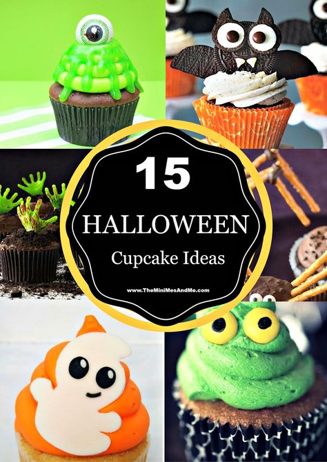 15 Spooktacular Halloween Cupcake Ideas | The Mini Mes and Me Mini Cupcakes Ideas, Halloween Mini Cupcakes, Halloween Cupcake Ideas, Zombie Cupcakes, Chocolate Spiders, Witch Cupcakes, Ghost Cupcakes, Kids Smile, Cupcakes Ideas