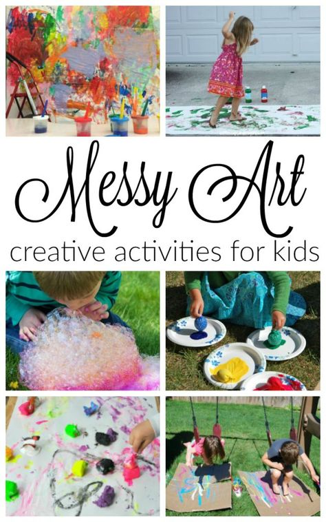 10 awesomely messy art activities for kids! These process art activities are great for preschoolers. Messy Art Activities, Messy Monday, Preschool Homeschooling, Messy Play Activities, Sensory Play Toddlers, Learning Preschool, Dance Painting, Camping Activities For Kids, Freeze Dance