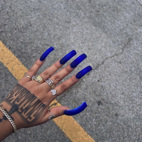 💎 $ T A C K $ 💎 (@stackedbyg) • Instagram photos and videos Blue Curved Nails, Cardi B Nails, Royal Blue Nails, Nails Pedicure, Long Square Nails, Curved Nails, Swarovski Nails, Short Square Acrylic Nails, Really Cute Nails