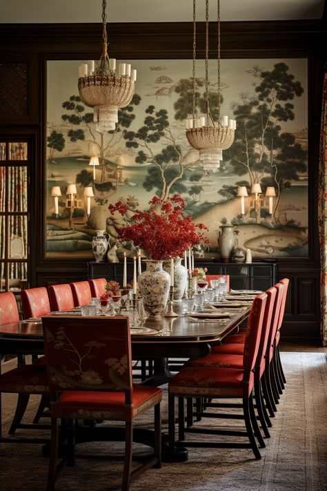 Dining Room Decor | Dining Room Decor Ideas Asian Dining Table, Dinner Room Design, Chinese Dining Room, Asian Dining Room, Malta House, Japanese Dining Room, Chinese Deco, Italian Dining Room, Dining Room Nook