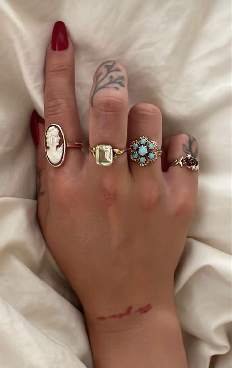 Ring Inspo Jewelry, Ring Inspo, Jewelry Aesthetic, Nail Ring, Nail Jewelry, Dope Jewelry, Ring Stack, Maximalism, Funky Jewelry