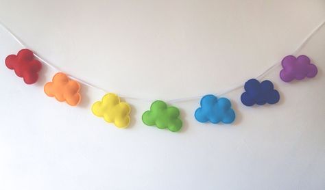 Cloud Wall Decor, Cloud Garland, Rainbow Banner, Rainbow Bunting, Nursery Idea, Rainbow Garland, Rainbow Baby Gift, Keepsake Ideas, Garland Nursery