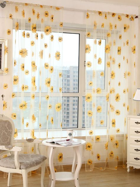 1pc Sunflower Print Curtain | SHEIN USA Sunflower Curtains, Apartment Decoration, Yellow Room, Printed Curtains, Custom Curtains, Curtains Bedroom, Aesthetic Room Decor, Curtains Living Room, My New Room