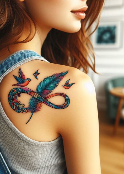 Ink your love story with an infinity bird tattoo. These feathered friends represent endless freedom, just like your love knows no bounds. 🌟🦜 Best Friend Infinity Tattoos, Unique Wrist Tattoos For Women, Tattoo Pierna Mujer, Tattoo Regret, Unique Wrist Tattoos, Island Tattoo, No Regrets Tattoo, Purple Tattoos, Ankle Tattoos For Women