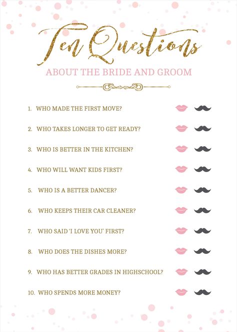 Bridal Shower Games Couples, Games Couple, Game Couple, Bridal Shower Question Game, Shower Checklist, Bridal Shower Questions, Ideas Wedding Party, Couple Game, Wedding Party Games