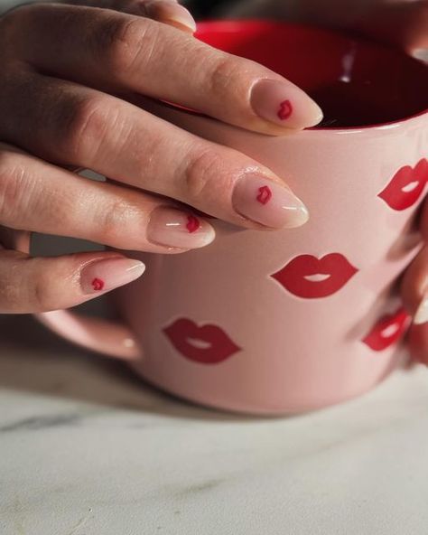 Kirstan Hart on Instagram: "💋💋💋  Loving all the valentines nails. Just a simple 3D kiss 💋   Base @twenty.pro.official  Art @magpie_beauty  Prep @lucypastorellitools_  Mug @marksandspencer   #valentines #nailart #simpleart #valentinesnails #twenty #biab #cute #marksandspencer" Kiss Mark Nails, Kiss Base, Kiss Nail Art, Lips Nail Art, Kiss Mark, Kiss Nails, Valentines Nails, Magpie, Simple Art