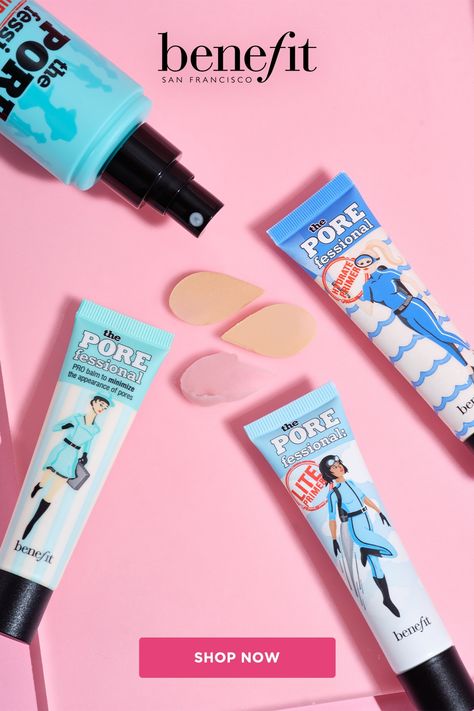 Benefit Cosmetics' The POREfessional: Lite Primer is an ultra-lightweight face primer that minimizes the look of pores. The POREfessional Face Primer quickly minimizes the appearance of pores & fine lines for smoother-than-smooth skin! The POREfessional: Hydrate Primer is a silky-smooth, hydrating face primer that instantly moisturizes and refreshes the skin. Super Setter is a multitasking, microfine mist that locks on makeup for 16 hours! Large Pores, Face Hydration, Face Primer, Benefit Cosmetics, Clogged Pores, Free Makeup, Setting Spray, Skin Type, Smooth Skin