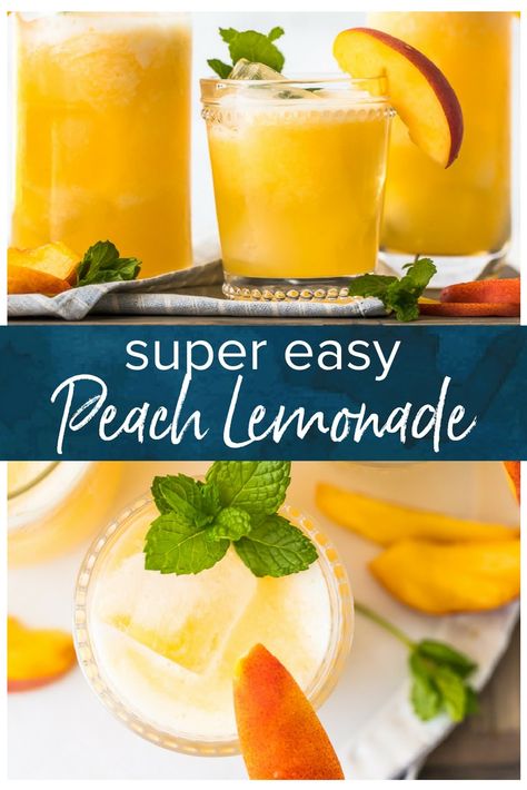 Summer Lemonade Recipes, Lemonade With Mint, Peach Drink, Kids Drinks, Peach Cocktail, Peach Drinks, Peach Syrup, Mint Lemonade, Peach Lemonade