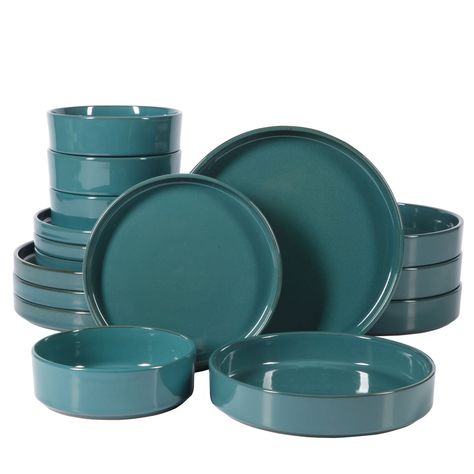 Borrowing from centuries-old practices and tradition of pottery and ceramics, the bloomhouse™ Santorini Mist 16-piece Terracotta Dinnerware Set captures the naturally rustic landscapes of our Earth in vibrant hues and subtle variations. Green And Blue Kitchen Ideas, Mismatched Plates Table Setting, Aesthetic Plates And Bowls, Stackable Dinnerware, Apt Kitchen, Amazon Ads, Dish Collection, Starter Plates, Colorful Dishes