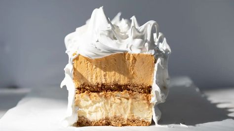 Pumpkin Caramel Ice Cream Cake | The Splendid Table Pumpkin Ice Cream Cake, Caramel Ice Cream Cake, Coffee Flavored Ice Cream, Eclair Cream, Icebox Desserts, Eclair Cake, Pumpkin Ice Cream, Caramel Ice Cream, No Churn Ice Cream