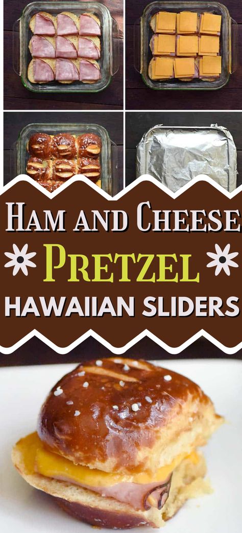 You'll love these ham and cheese sliders made on PRETZEL Hawaiian rolls! It is an easy appetizer made with cheddar cheese, ham and baked with a mustard-butter glaze. Ham and Cheese Hawaiian | Breakfast Hawaiian| Brunch Recipe| Breakfast Idea| Pretzel Ham And Cheese Sliders, Ham And Cheese Pretzel Sliders, Pretzel Roll Sliders Recipes, Pretzel Hawaiian Roll Sliders, Hawaiian Pretzel Roll Sliders Recipes, Hawaiian Pretzel Roll Sliders, Mini Ham And Cheese Sliders, Ham And Cheese Hawaiian Rolls, Hawaiian Brunch