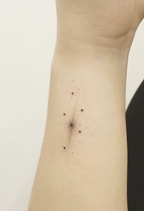 Pleadies Star Cluster Tattoo, Stardust Finger Tattoo, Trailing Stars Tattoo, Stipple Star Tattoo, Intricate Star Tattoo, Small Stippling Tattoo, Dotted Star Tattoo, Realistic Star Tattoo, Stars And Dots Tattoo Filler