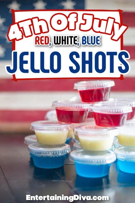 July 4th Jello Shots, Blue Jello Shots Recipe, Summer Jello Shots, Malibu Jello Shots, Holiday Jello, Holiday Jello Shots, Coconut Jello, Red White And Blue Jello, White Jello