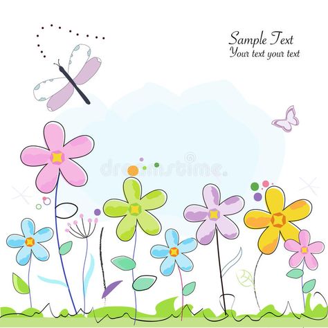 Butterflies Illustration, Butterfly Cartoon, Greeting Card Background, Flower Greeting Card, Doodle Flowers, Card Background, Teacher Cards, Spring Wallpaper, Flower Template